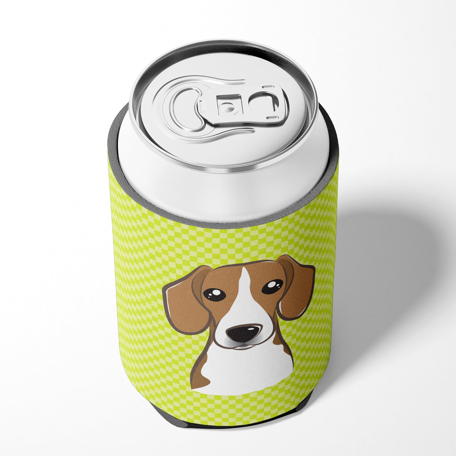 Checkerboard Lime Green Beagle Can or Bottle Hugger BB1301CC.