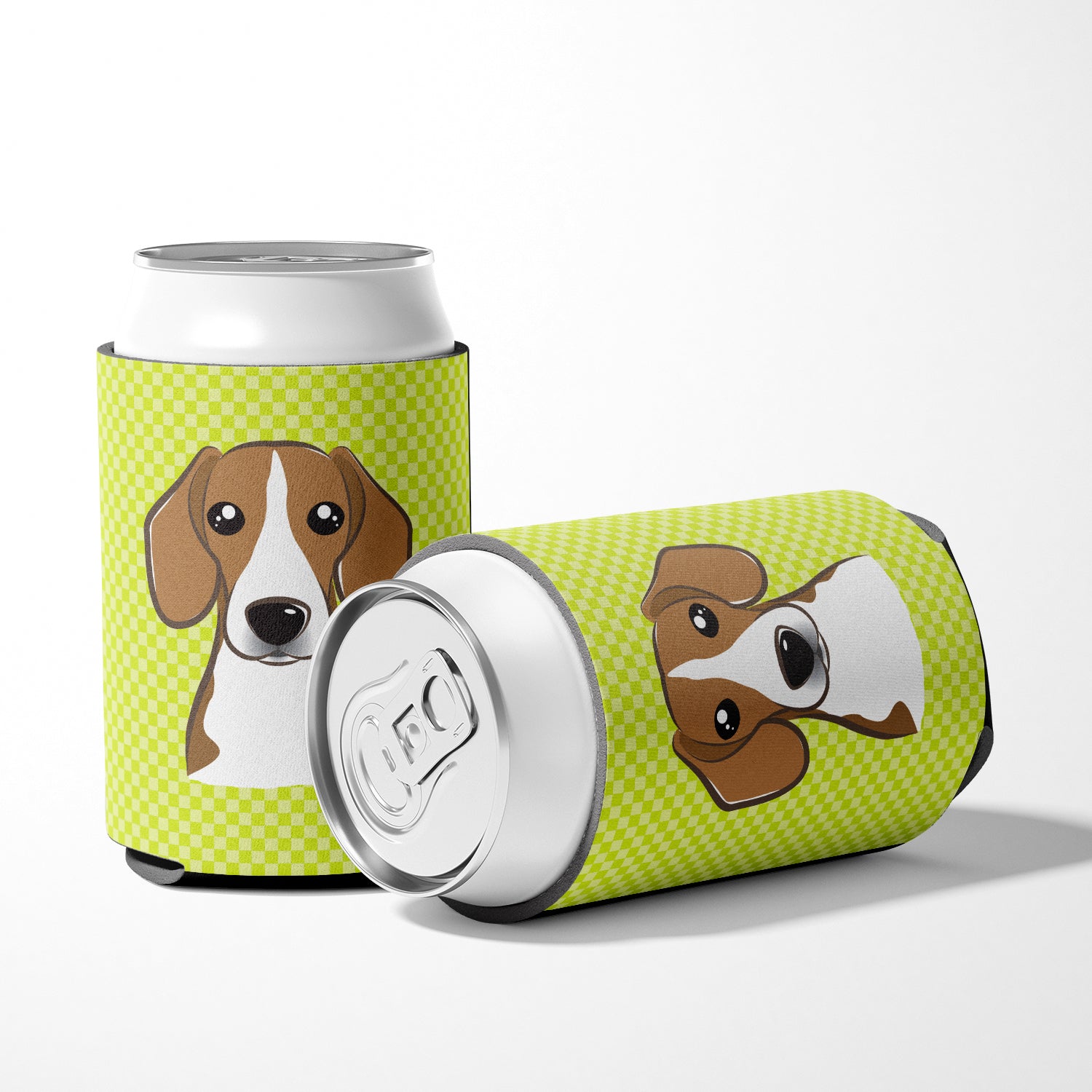 Checkerboard Lime Green Beagle Can or Bottle Hugger BB1301CC.