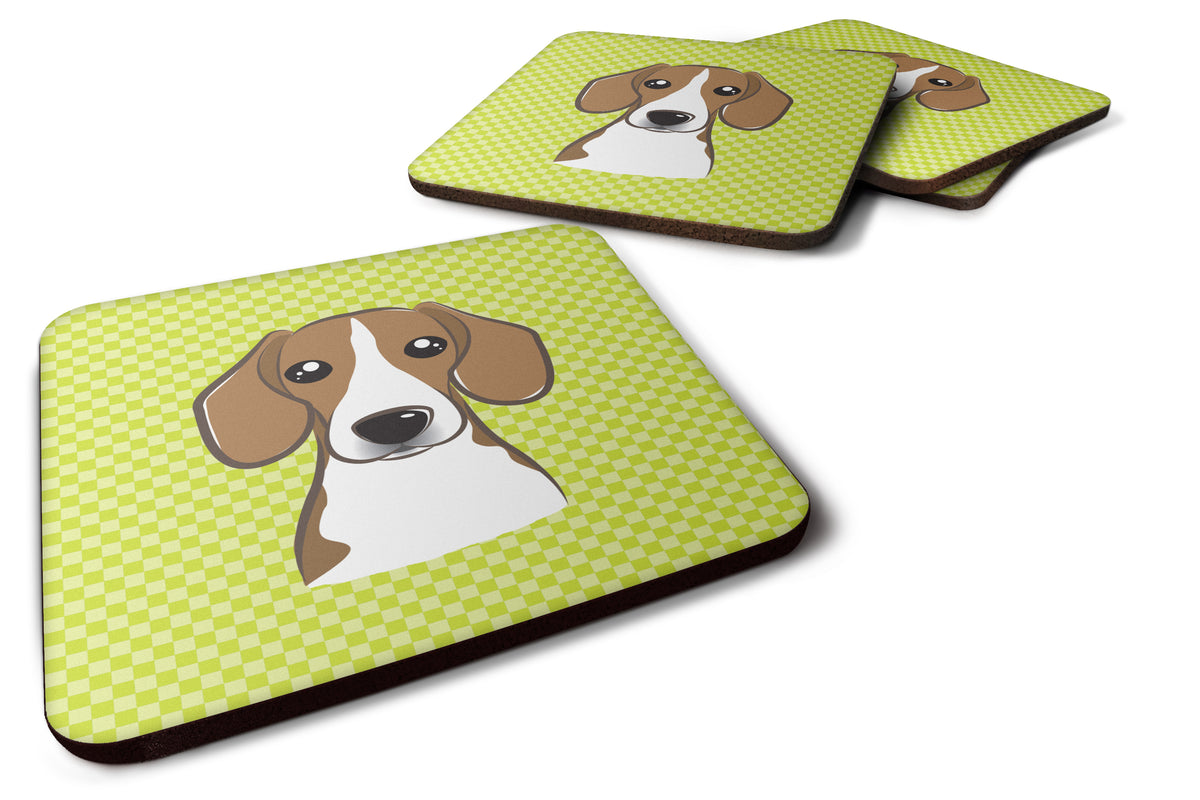 Set of 4 Checkerboard Lime Green Beagle Foam Coasters BB1301FC - the-store.com