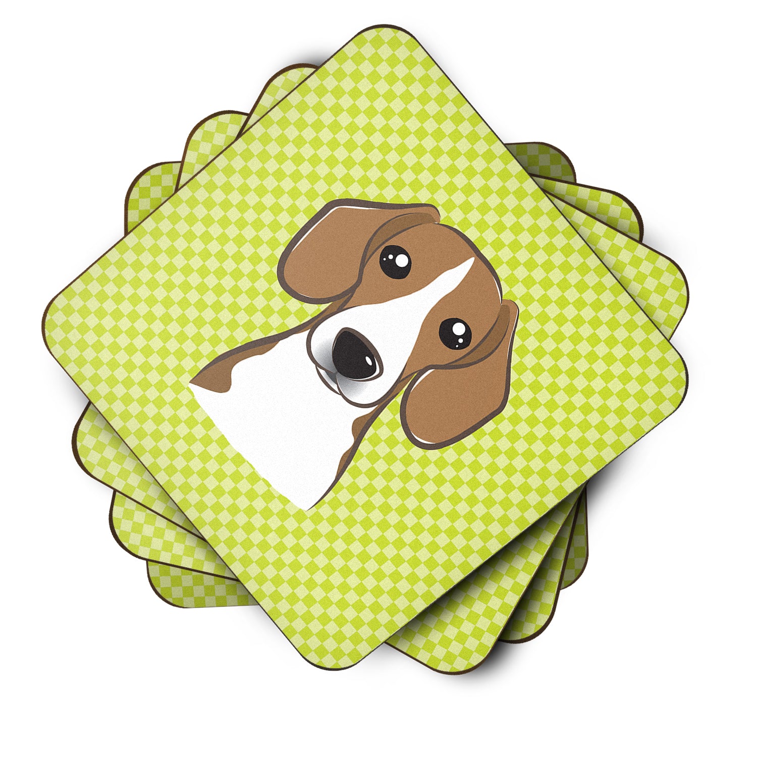 Set of 4 Checkerboard Lime Green Beagle Foam Coasters BB1301FC - the-store.com