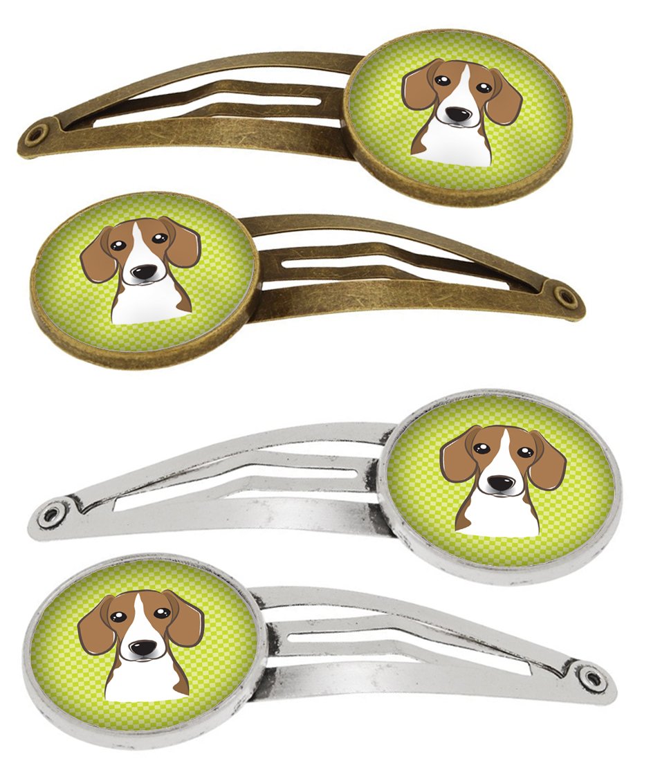 Checkerboard Lime Green Beagle Set of 4 Barrettes Hair Clips BB1301HCS4 by Caroline&#39;s Treasures