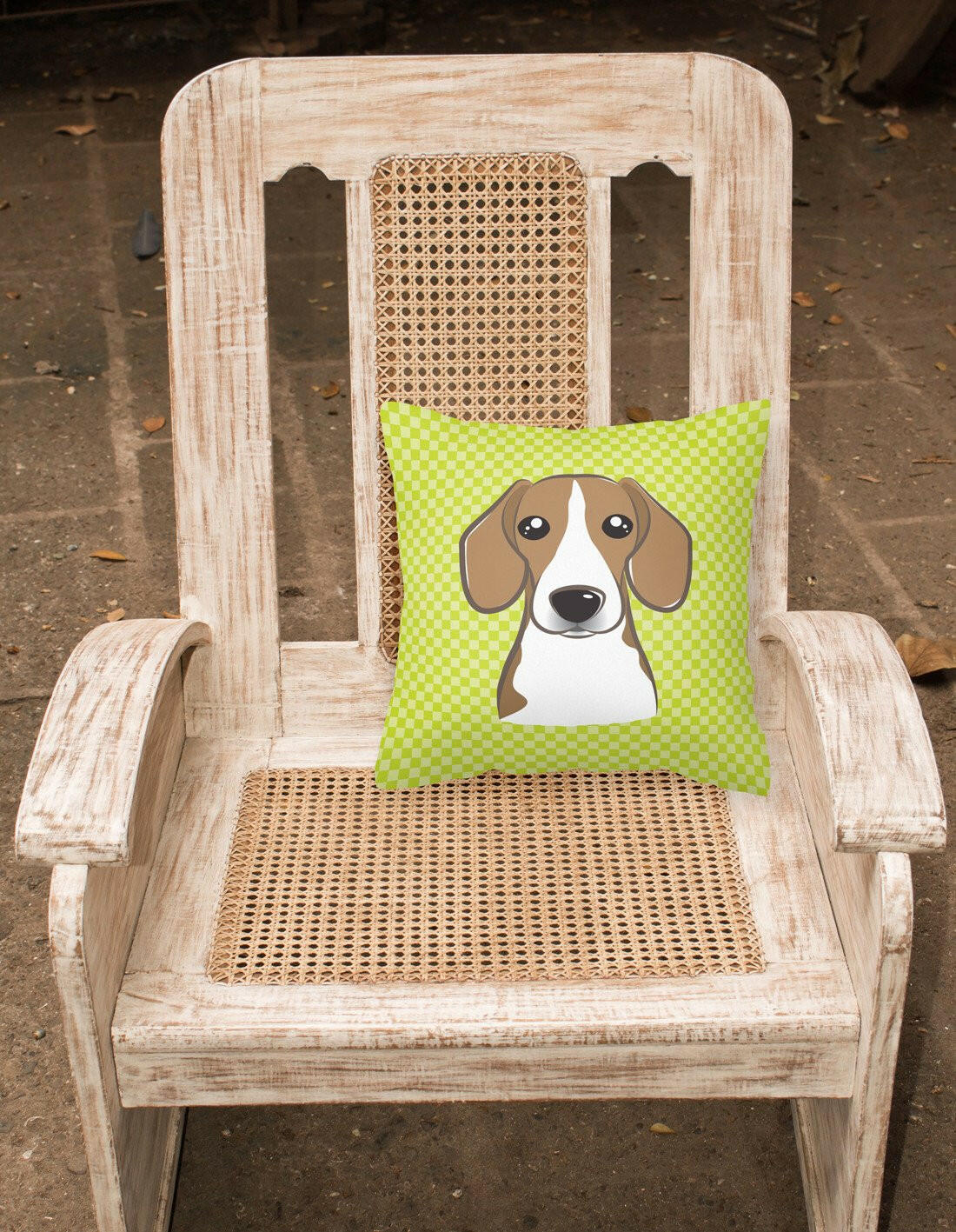 Checkerboard Lime Green Beagle Canvas Fabric Decorative Pillow BB1301PW1414 - the-store.com