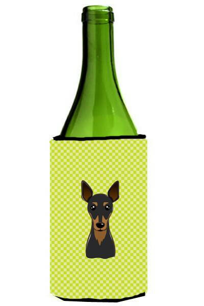 Checkerboard Lime Green Min Pin Wine Bottle Beverage Insulator Hugger BB1302LITERK by Caroline&#39;s Treasures
