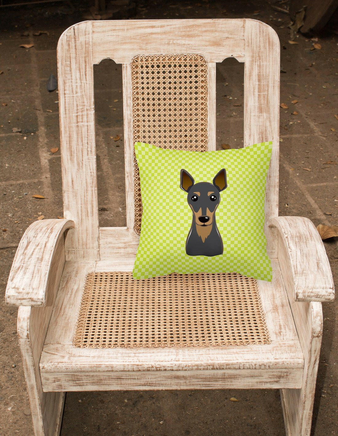 Checkerboard Lime Green Min Pin Canvas Fabric Decorative Pillow BB1302PW1414 - the-store.com