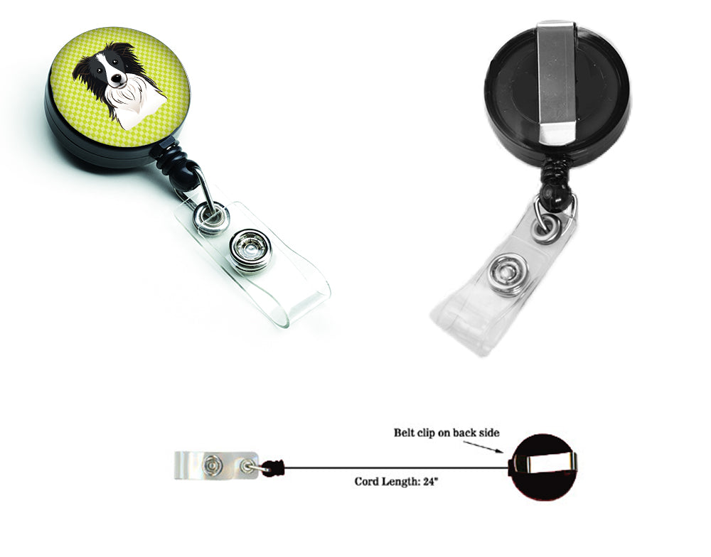Checkerboard Lime Green Border Collie Retractable Badge Reel BB1303BR