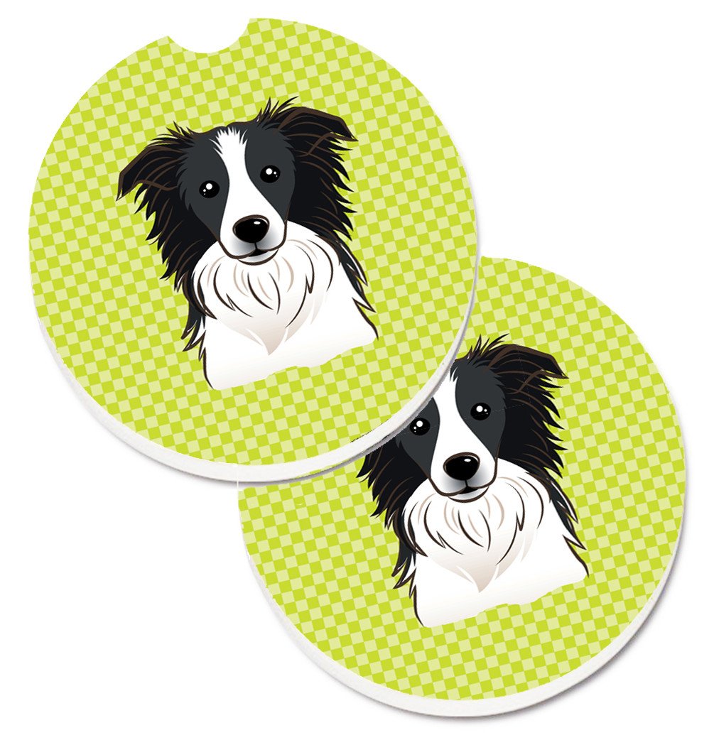 Checkerboard Lime Green Border Collie Set of 2 Cup Holder Car Coasters BB1303CARC by Caroline&#39;s Treasures