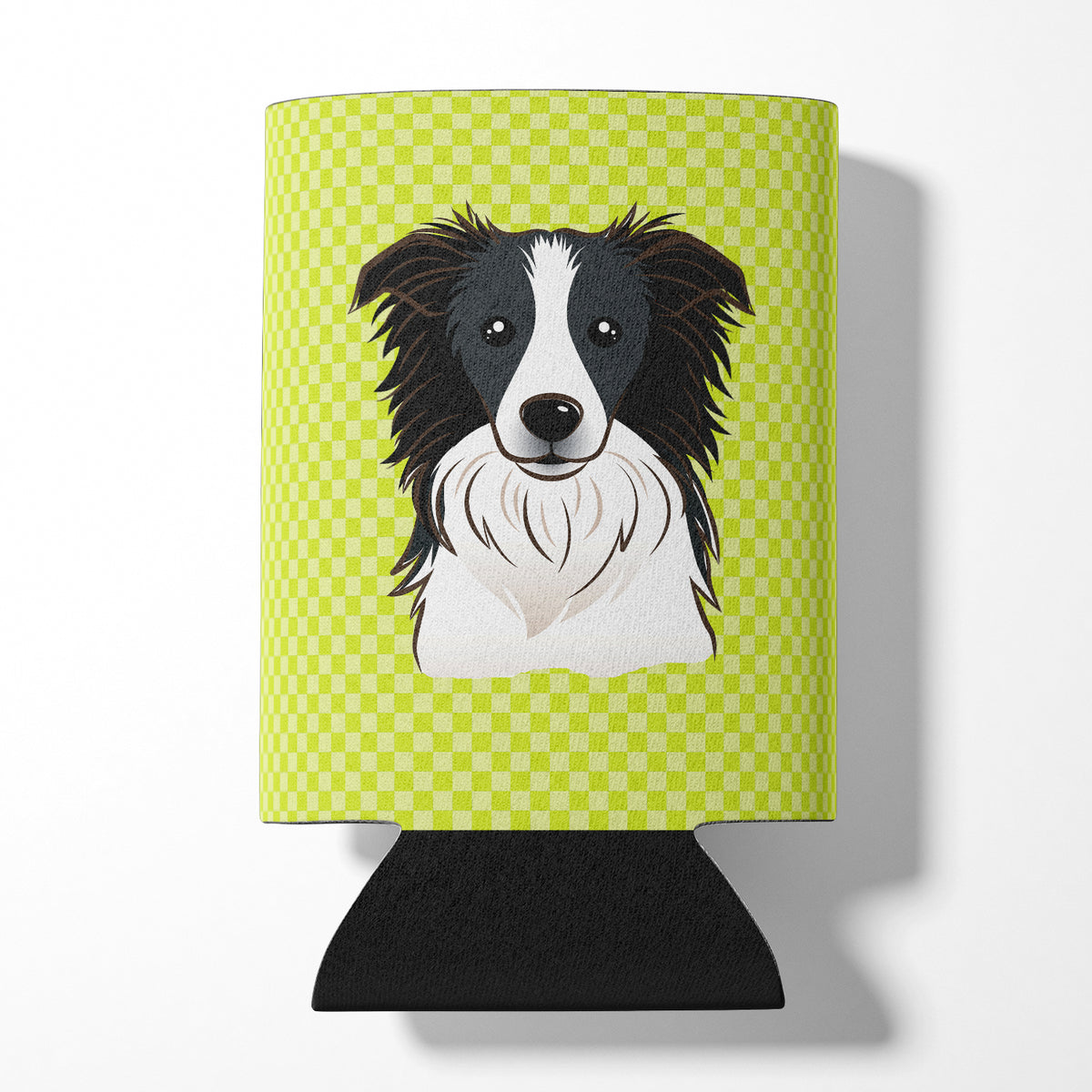 Checkerboard Lime Green Border Collie Can or Bottle Hugger BB1303CC