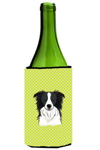 Checkerboard Lime Green Border Collie Wine Bottle Beverage Insulator Hugger BB1303LITERK by Caroline&#39;s Treasures