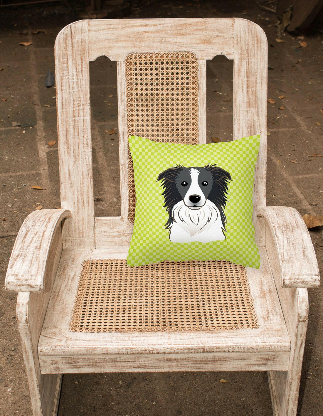 Checkerboard Lime Green Border Collie Canvas Fabric Decorative Pillow BB1303PW1414 - the-store.com