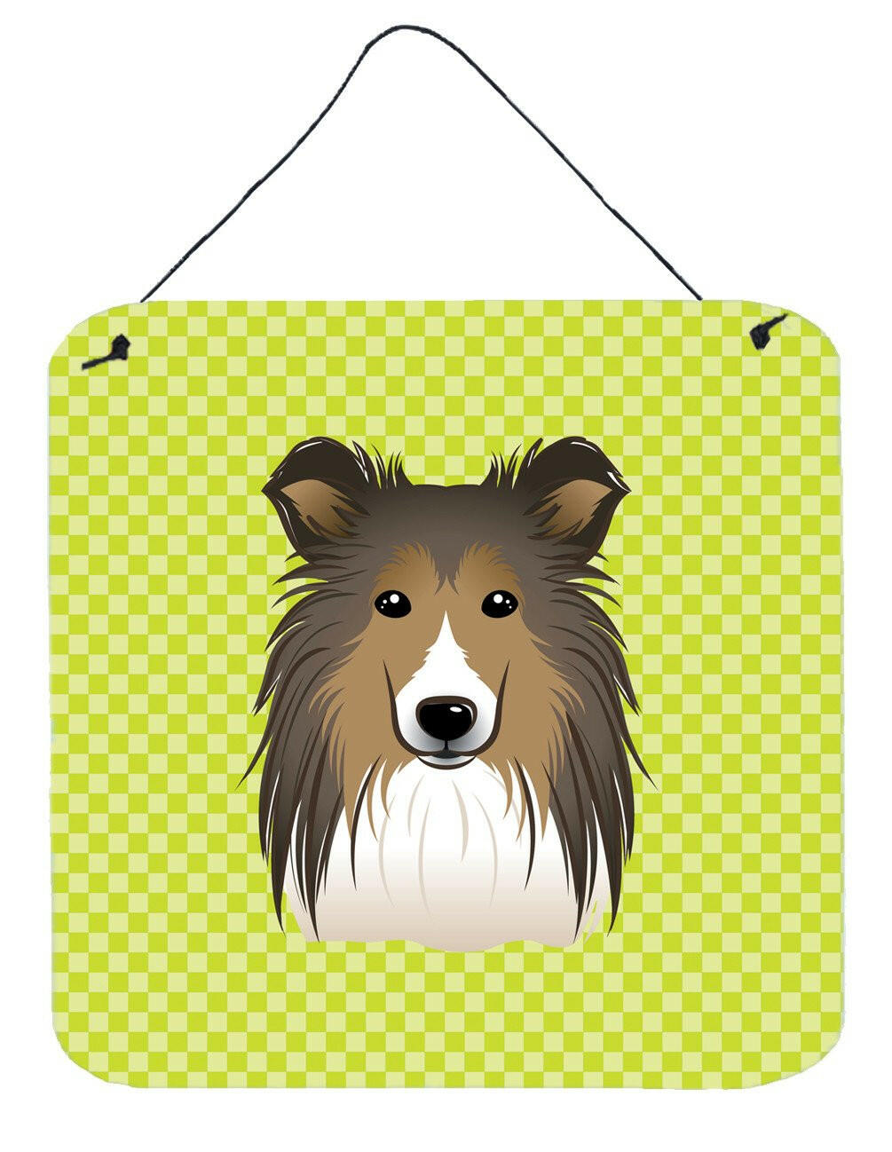 Checkerboard Lime Green Sheltie Wall or Door Hanging Prints BB1304DS66 by Caroline's Treasures