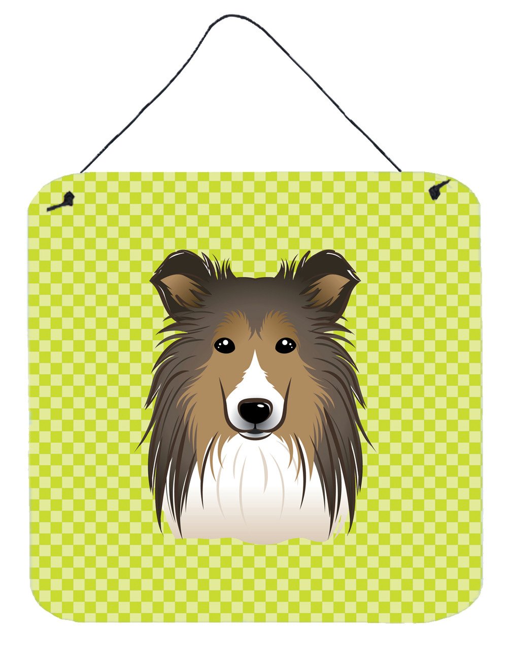 Checkerboard Lime Green Sheltie Wall or Door Hanging Prints BB1304DS66 by Caroline's Treasures