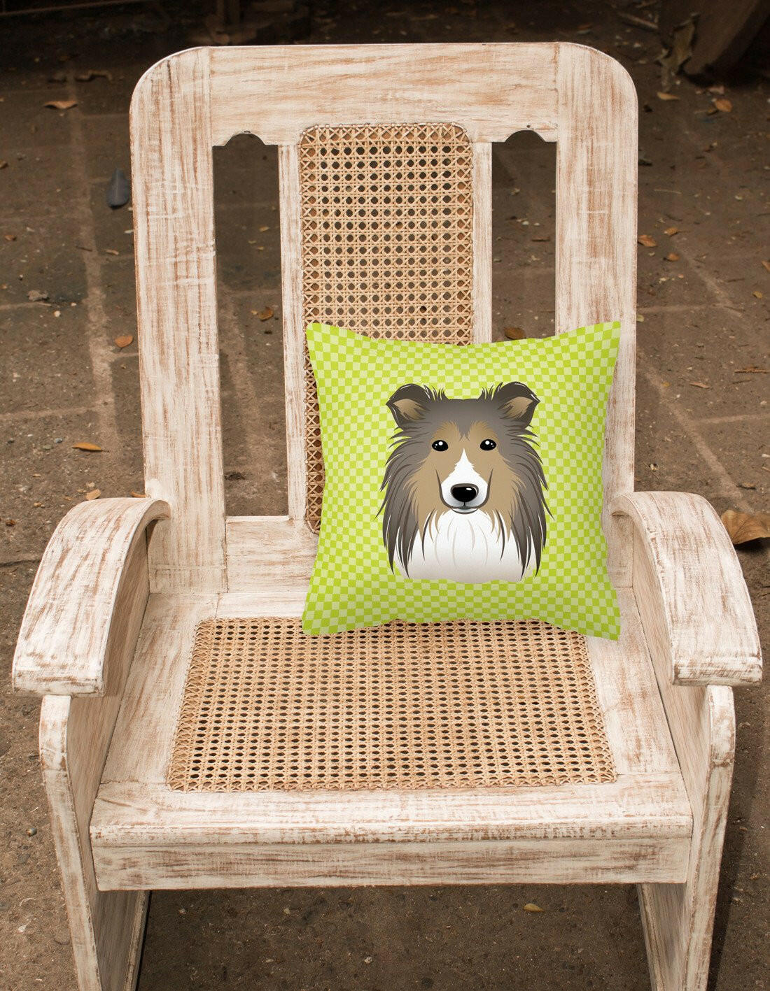 Checkerboard Lime Green Sheltie Canvas Fabric Decorative Pillow BB1304PW1414 - the-store.com