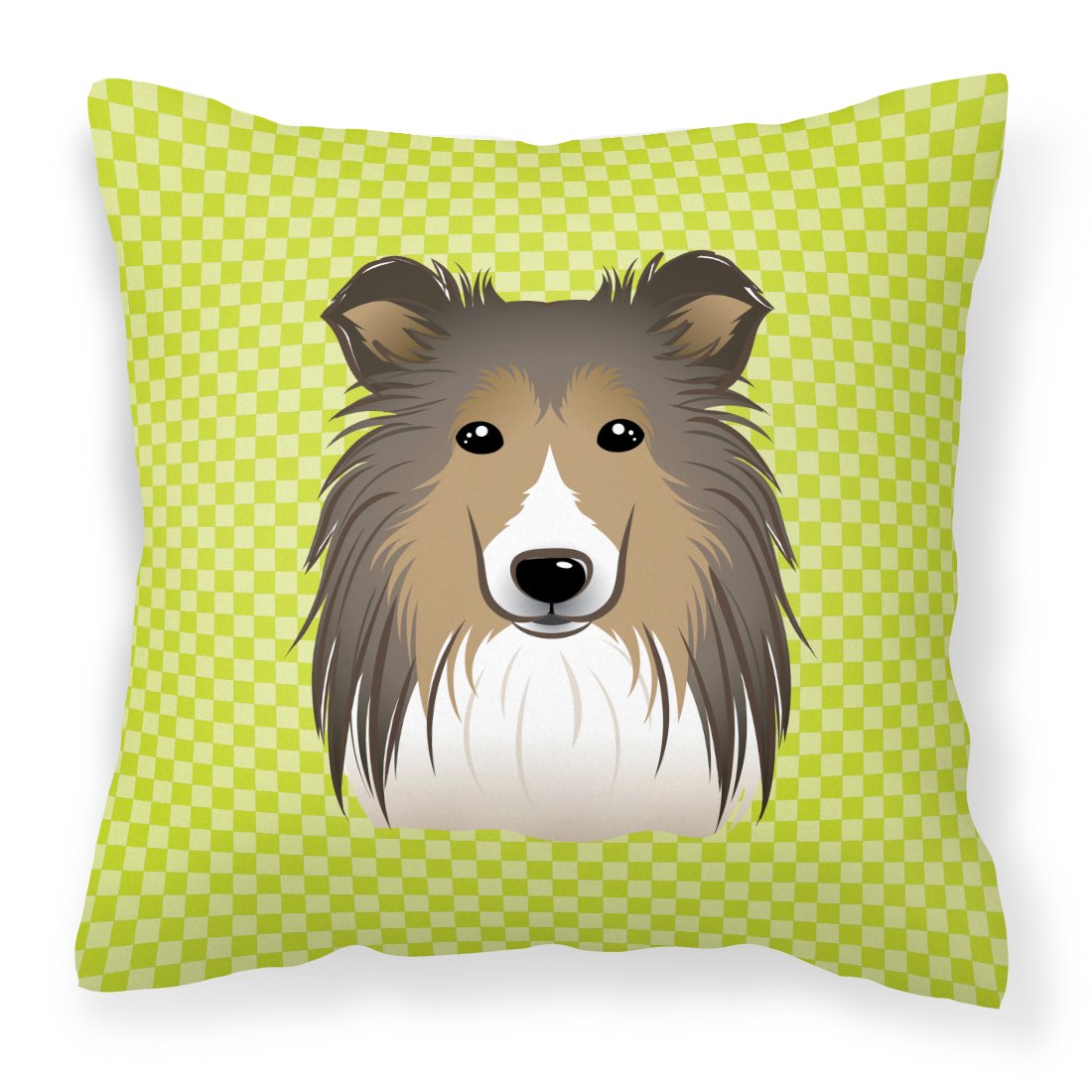 Checkerboard Lime Green Sheltie Canvas Fabric Decorative Pillow by Caroline&#39;s Treasures
