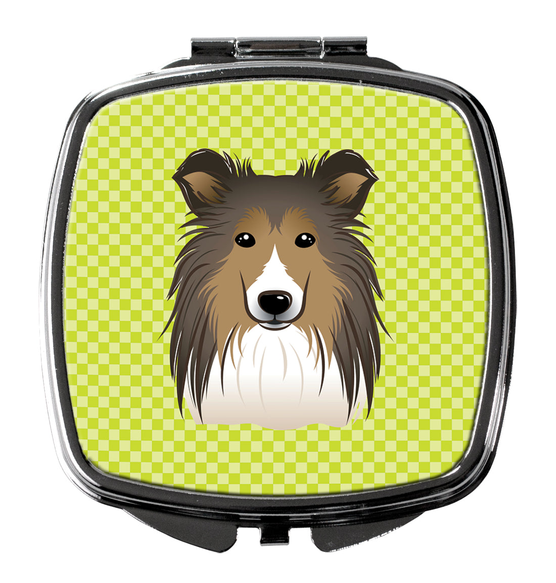 Checkerboard Lime Green Sheltie Compact Mirror BB1304SCM  the-store.com.
