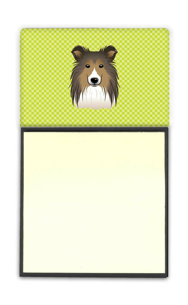Checkerboard Lime Green Sheltie Refiillable Sticky Note Holder or Postit Note Dispenser BB1304SN by Caroline&#39;s Treasures