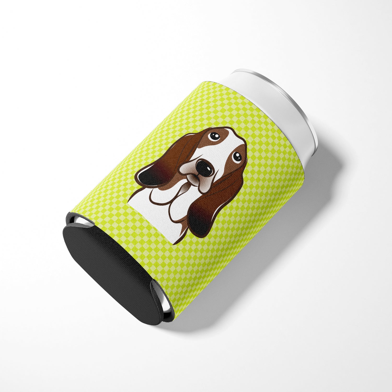 Checkerboard Lime Green Basset Hound Can or Bottle Hugger BB1305CC.