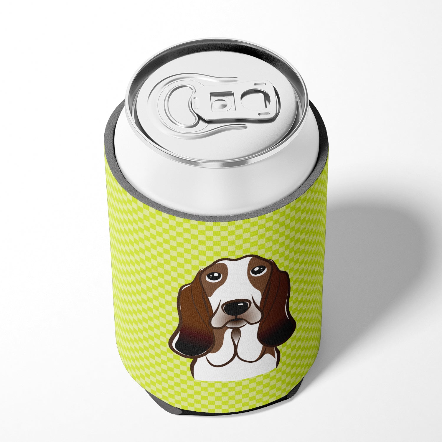 Checkerboard Lime Green Basset Hound Can or Bottle Hugger BB1305CC.