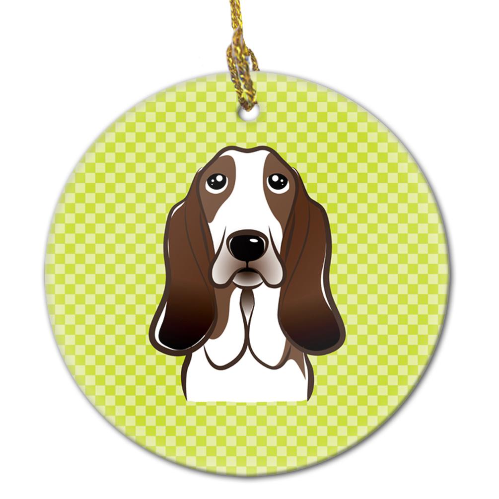 Checkerboard Lime Green Basset Hound Ceramic Ornament BB1305CO1 by Caroline&#39;s Treasures