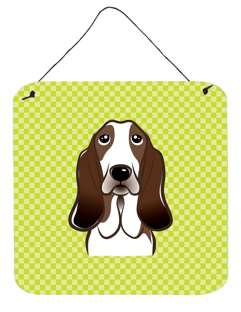 Checkerboard Lime Green Basset Hound Wall or Door Hanging Prints BB1305DS66 by Caroline's Treasures