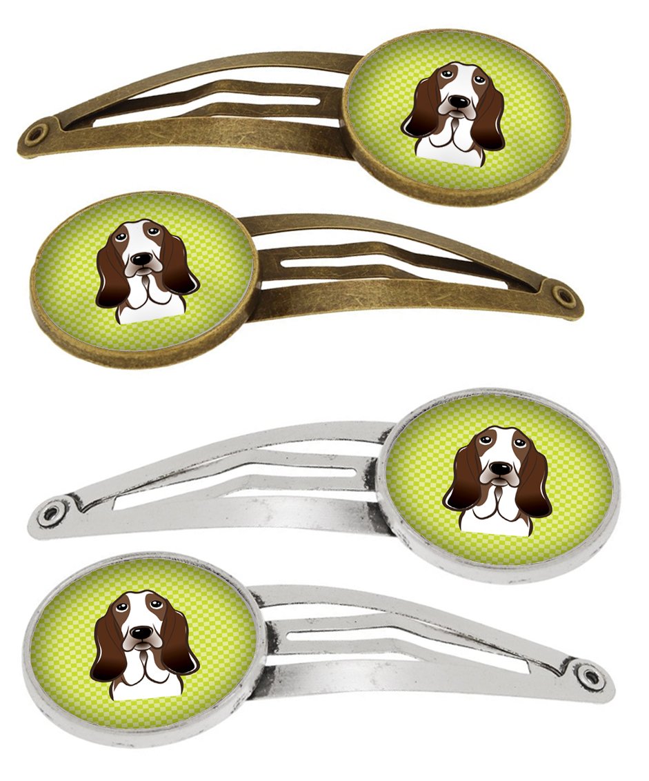 Checkerboard Lime Green Basset Hound Set of 4 Barrettes Hair Clips BB1305HCS4 by Caroline&#39;s Treasures