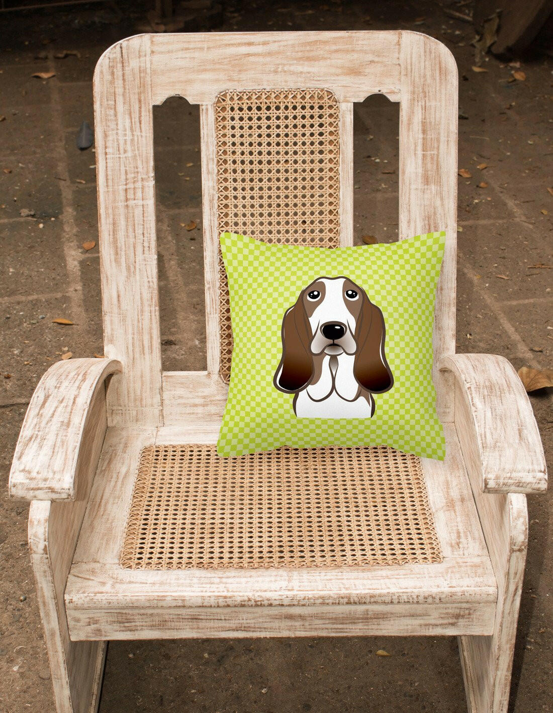 Checkerboard Lime Green Basset Hound Canvas Fabric Decorative Pillow BB1305PW1414 - the-store.com