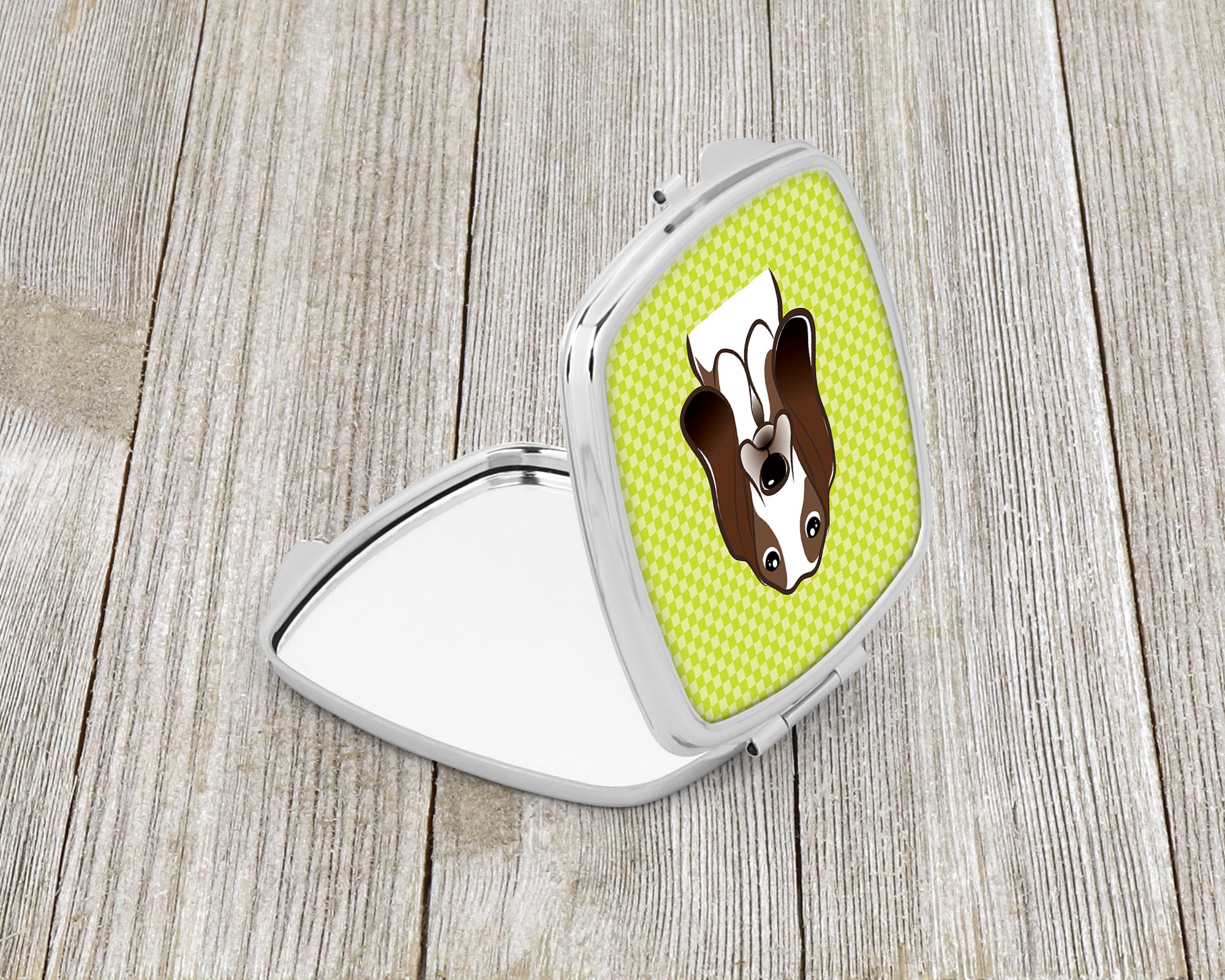 Checkerboard Lime Green Basset Hound Compact Mirror BB1305SCM  the-store.com.