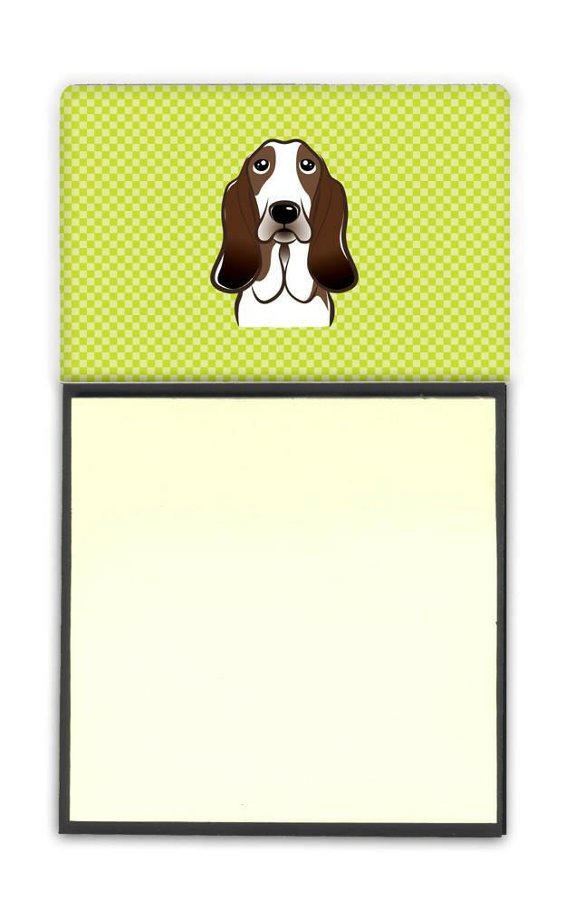 Checkerboard Lime Green Basset Hound Refiillable Sticky Note Holder or Postit Note Dispenser BB1305SN by Caroline&#39;s Treasures