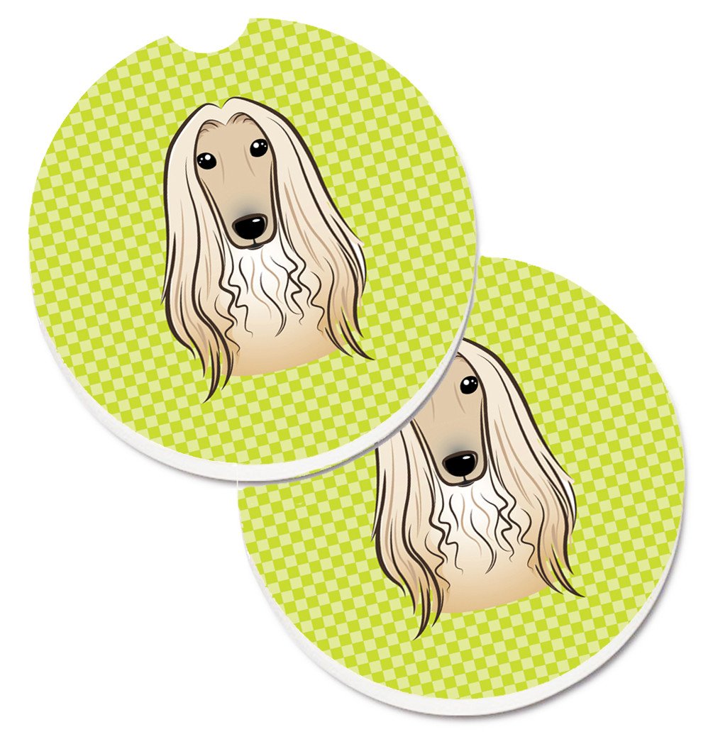 Checkerboard Lime Green Afghan Hound Set of 2 Cup Holder Car Coasters BB1306CARC by Caroline&#39;s Treasures