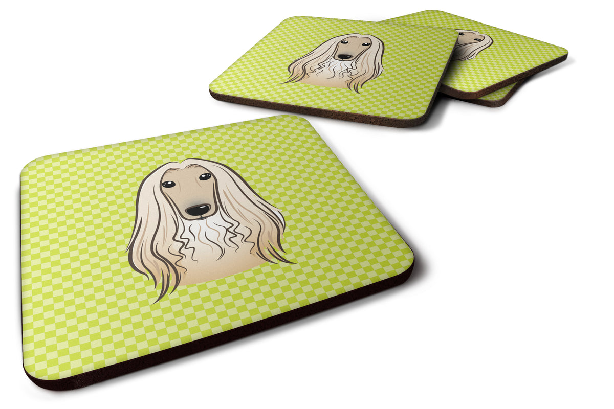 Set of 4 Checkerboard Lime Green Afghan Hound Foam Coasters BB1306FC - the-store.com