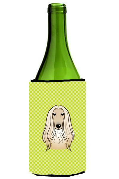 Checkerboard Lime Green Afghan Hound Wine Bottle Beverage Insulator Hugger BB1306LITERK by Caroline's Treasures