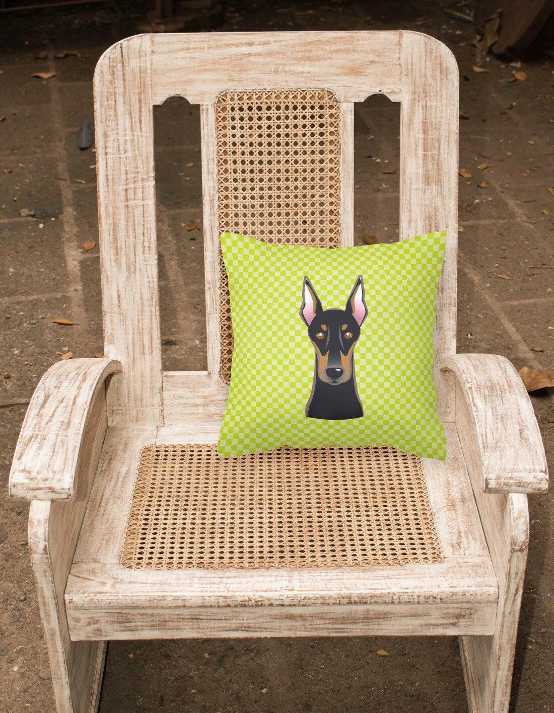 Checkerboard Lime Green Doberman Canvas Fabric Decorative Pillow BB1307PW1414 - the-store.com