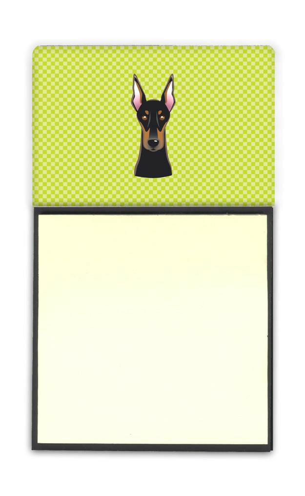 Checkerboard Lime Green Doberman Refiillable Sticky Note Holder or Postit Note Dispenser BB1307SN by Caroline's Treasures
