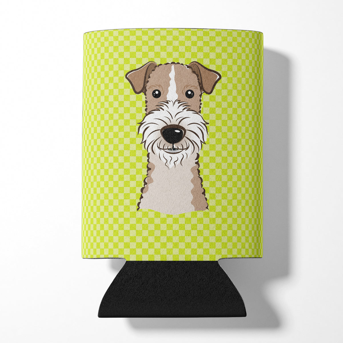 Checkerboard Lime Green Wire Haired Fox Terrier Can or Bottle Hugger BB1309CC