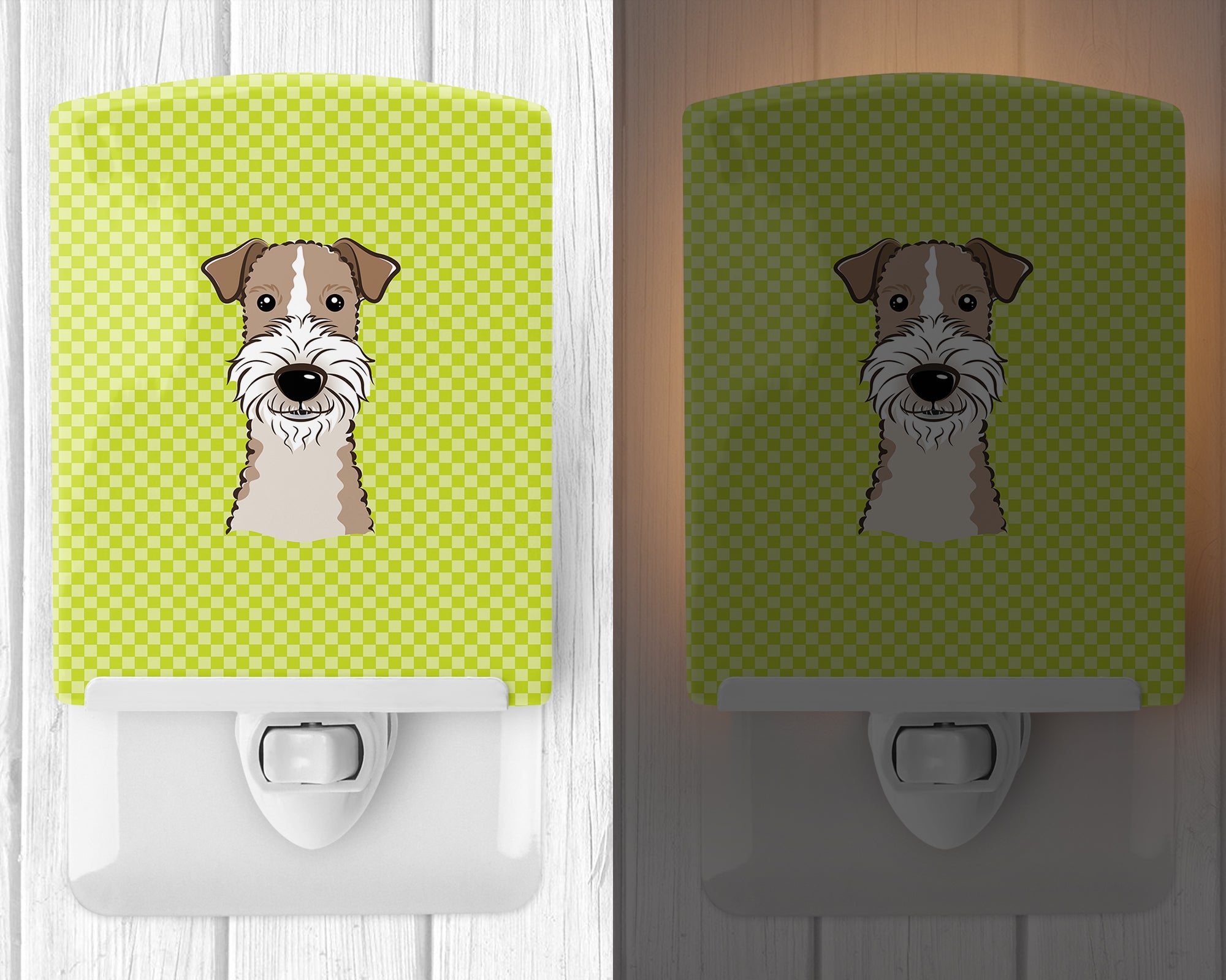 Checkerboard Lime Green Wire Haired Fox Terrier Ceramic Night Light BB1309CNL - the-store.com