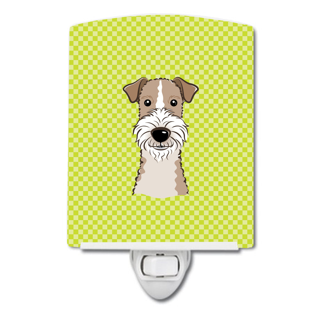 Checkerboard Lime Green Wire Haired Fox Terrier Ceramic Night Light BB1309CNL - the-store.com