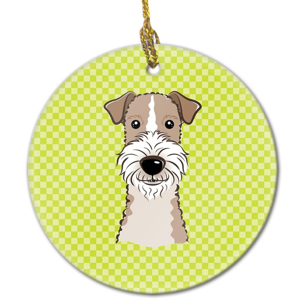 Checkerboard Lime Green Wire Haired Fox Terrier Ceramic Ornament by Caroline&#39;s Treasures