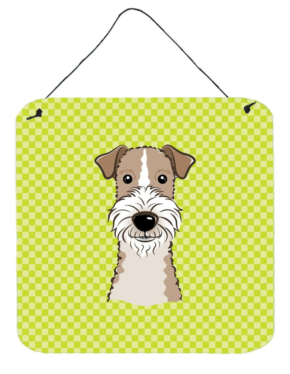 Checkerboard Lime Green Wire Haired Fox Terrier Wall or Door Hanging Prints BB1309DS66 by Caroline&#39;s Treasures
