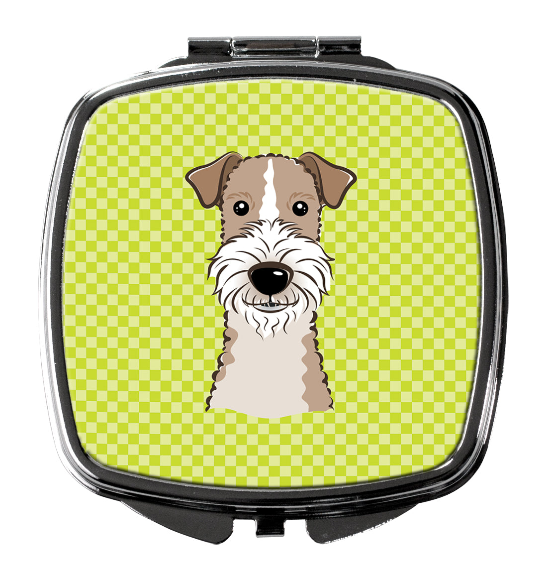 Checkerboard Lime Green Wire Haired Fox Terrier Compact Mirror BB1309SCM