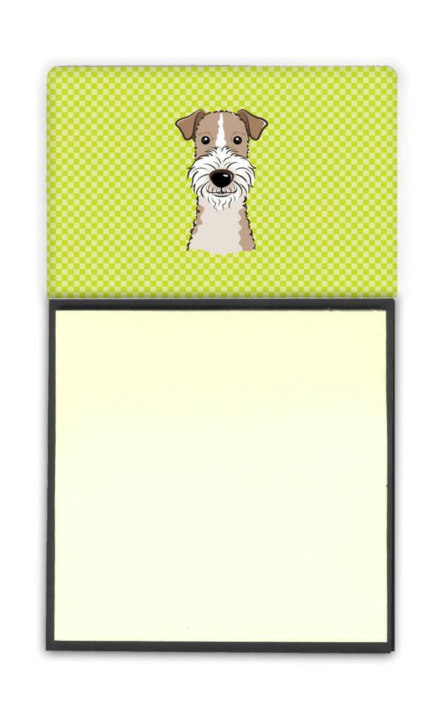 Checkerboard Lime Green Wire Haired Fox Terrier Refiillable Sticky Note Holder or Postit Note Dispenser BB1309SN by Caroline&#39;s Treasures