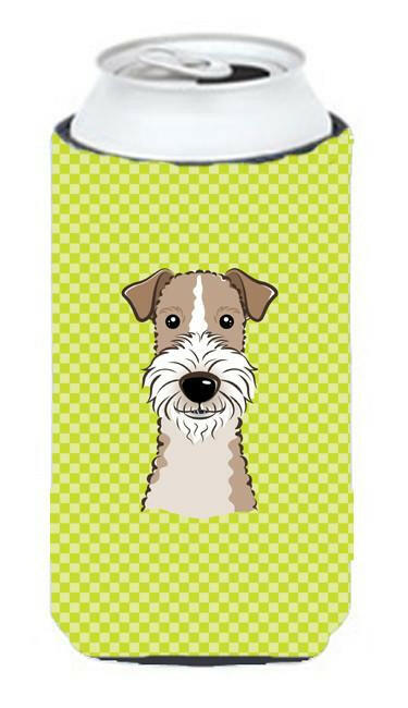 Checkerboard Lime Green Wire Haired Fox Terrier Tall Boy Beverage Insulator Hugger BB1309TBC by Caroline&#39;s Treasures