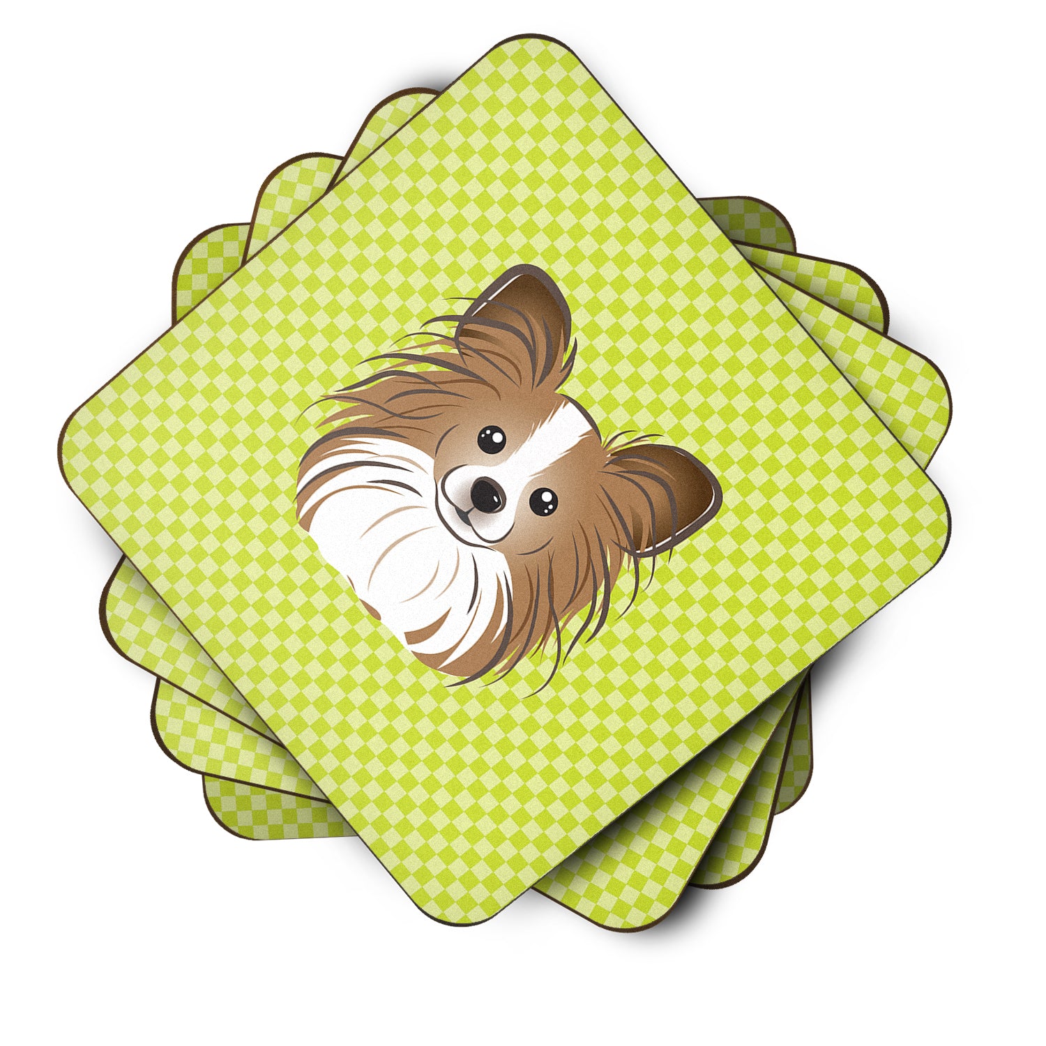 Set of 4 Checkerboard Lime Green Papillon Foam Coasters BB1310FC - the-store.com