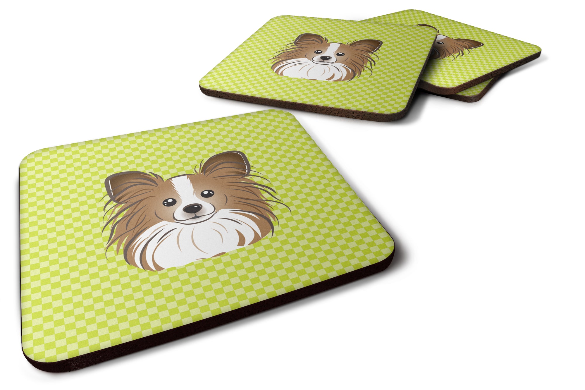 Set of 4 Checkerboard Lime Green Papillon Foam Coasters BB1310FC - the-store.com