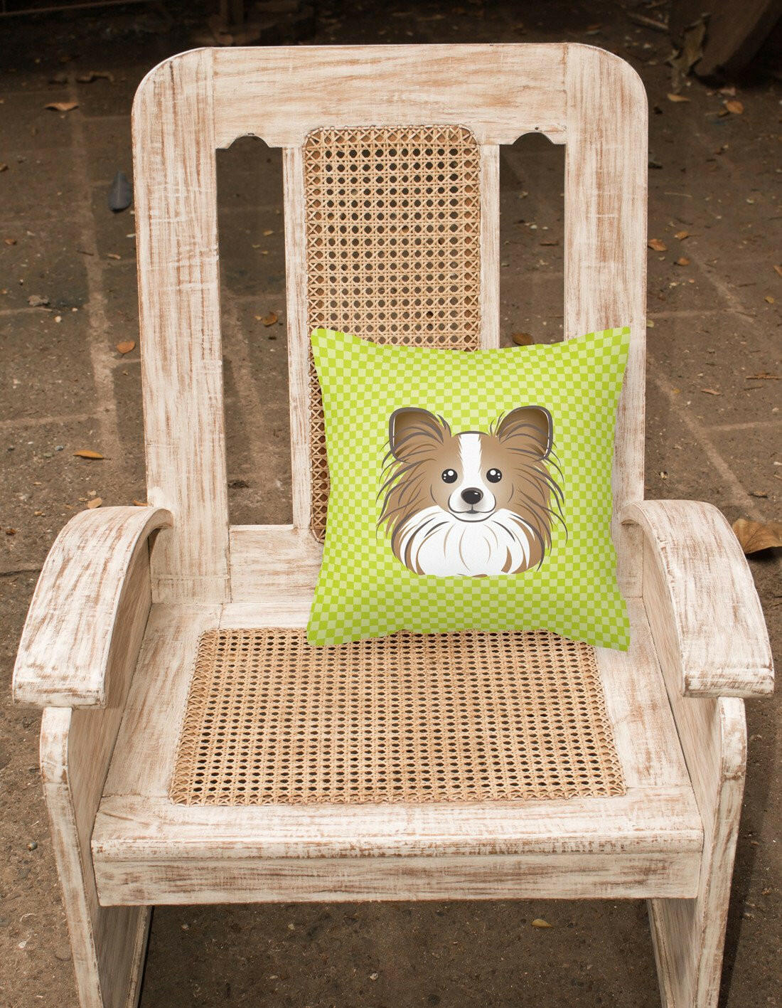 Checkerboard Lime Green Papillon Canvas Fabric Decorative Pillow BB1310PW1414 - the-store.com