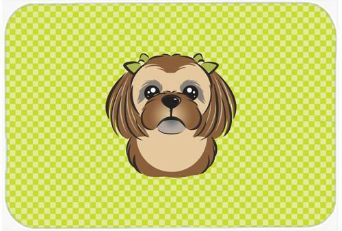 Checkerboard Lime Green Chocolate Brown Shih Tzu Mouse Pad, Hot Pad or Trivet BB1311MP by Caroline&#39;s Treasures