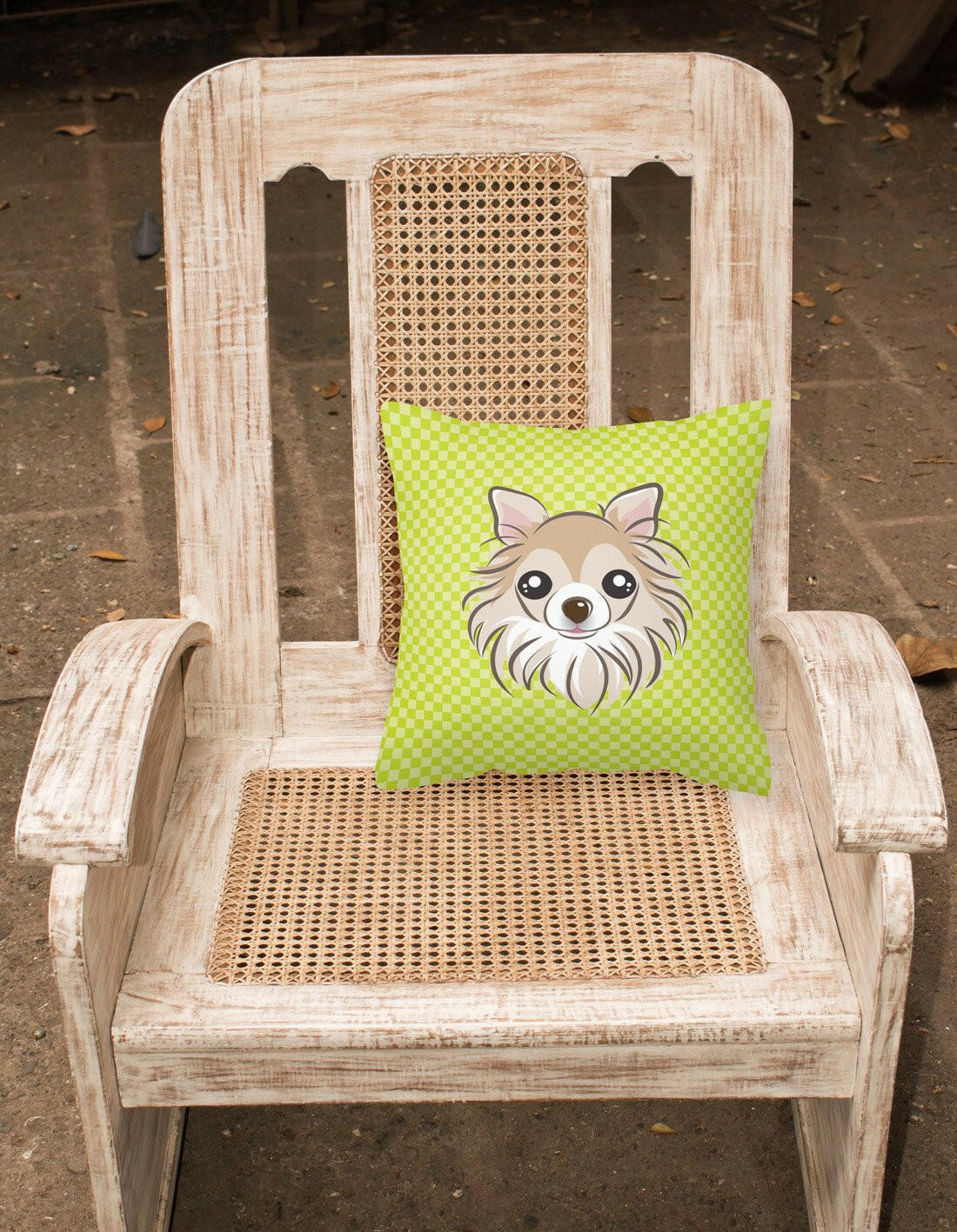 Checkerboard Lime Green Chihuahua Canvas Fabric Decorative Pillow BB1313PW1414 - the-store.com