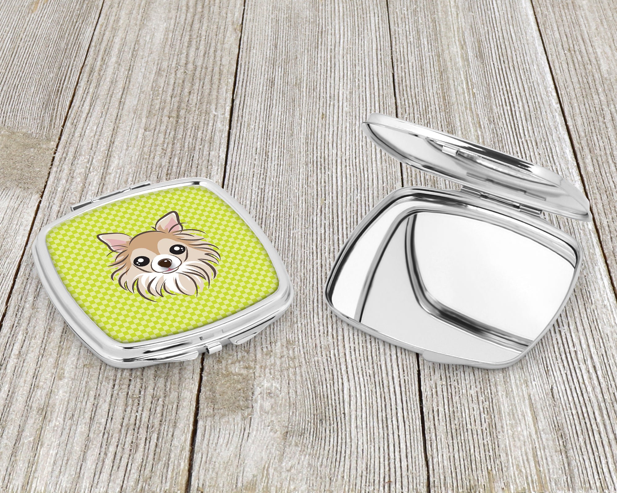 Checkerboard Lime Green Chihuahua Compact Mirror BB1313SCM  the-store.com.