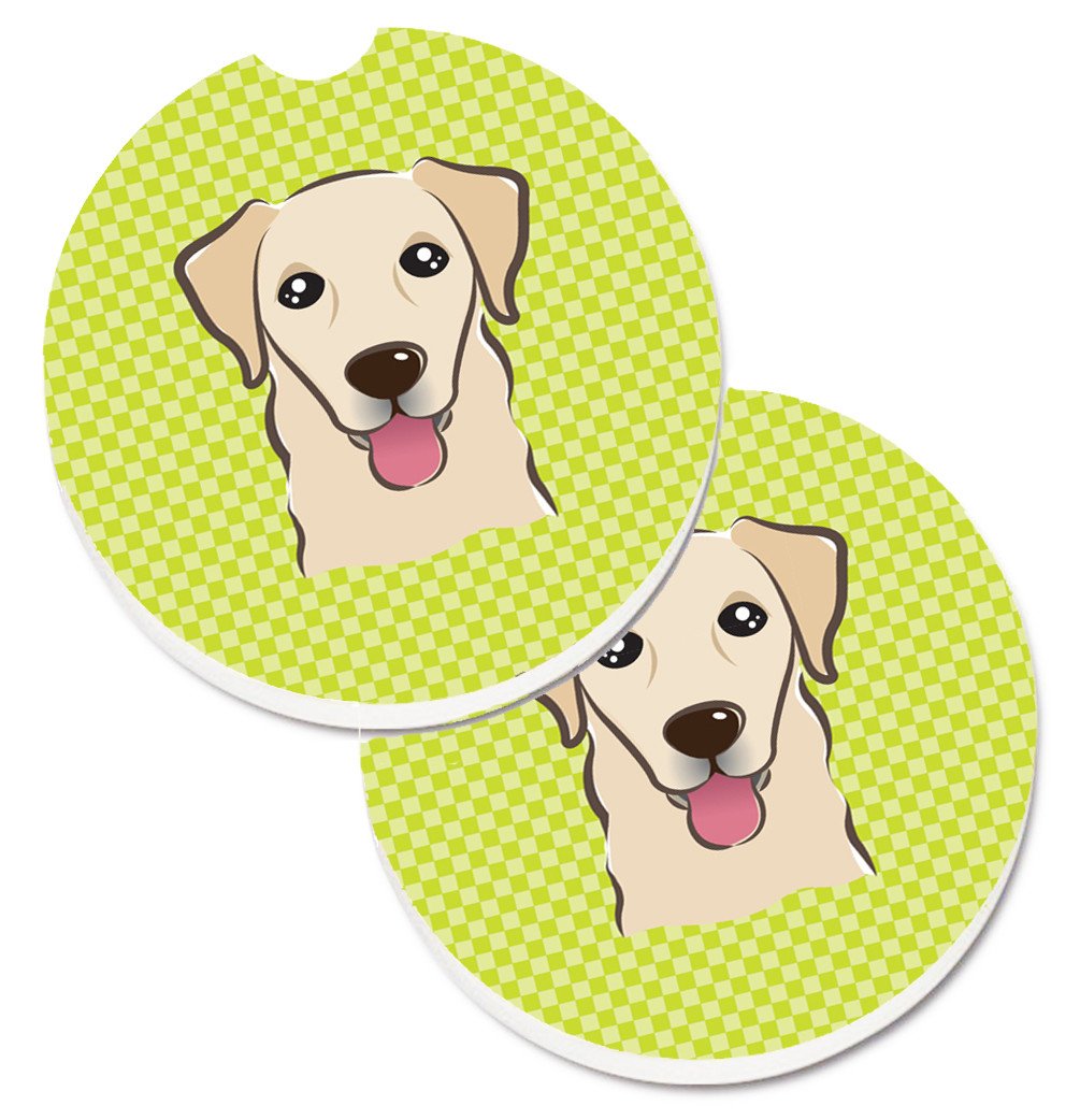 Checkerboard Lime Green Golden Retriever Set of 2 Cup Holder Car Coasters BB1314CARC by Caroline&#39;s Treasures