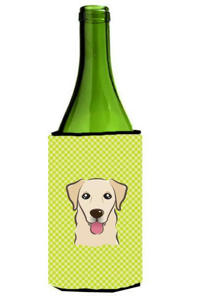 Checkerboard Lime Green Golden Retriever Wine Bottle Beverage Insulator Hugger BB1314LITERK by Caroline&#39;s Treasures