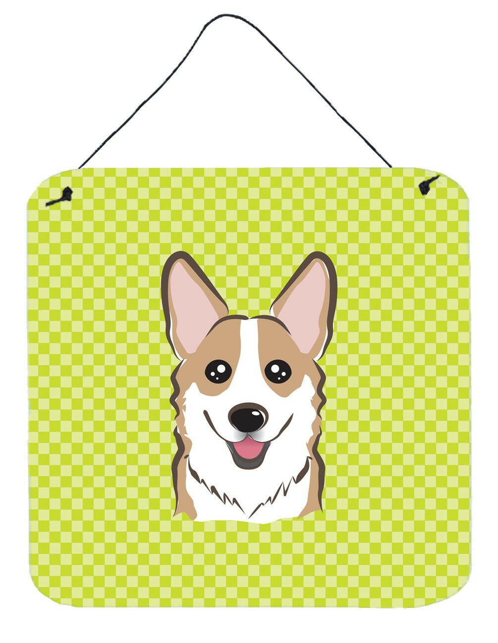 Checkerboard Lime Green Corgi Wall or Door Hanging Prints BB1315DS66 by Caroline&#39;s Treasures