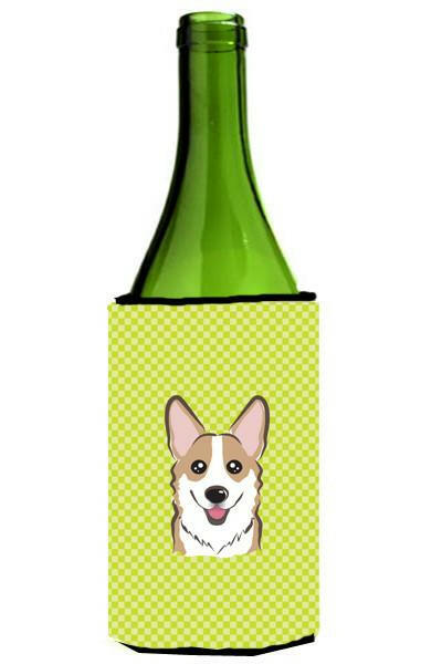 Checkerboard Lime Green Corgi Wine Bottle Beverage Insulator Hugger BB1315LITERK by Caroline&#39;s Treasures